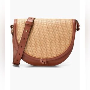 NEW WITH TAG Cole Haan Evie Saddle Bag Natural Tan Straw with dustbag